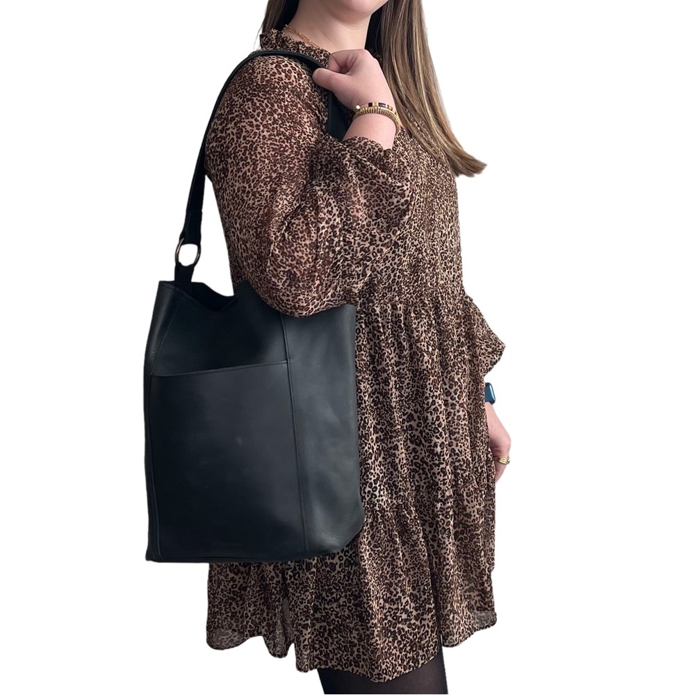 ABLE Black Leather Tote Bag